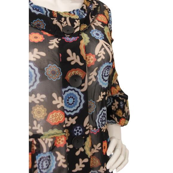 Damee Inc Floral Print Mesh Button Front 3/4 PeplumTop Jacket Large - Picture 3 of 5